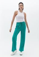 Women Green High Waisted Wide-Leg Trousers