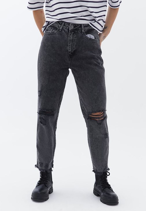 Yüksek Bel Mom-Fit Pantolon ve Hırka Kombini