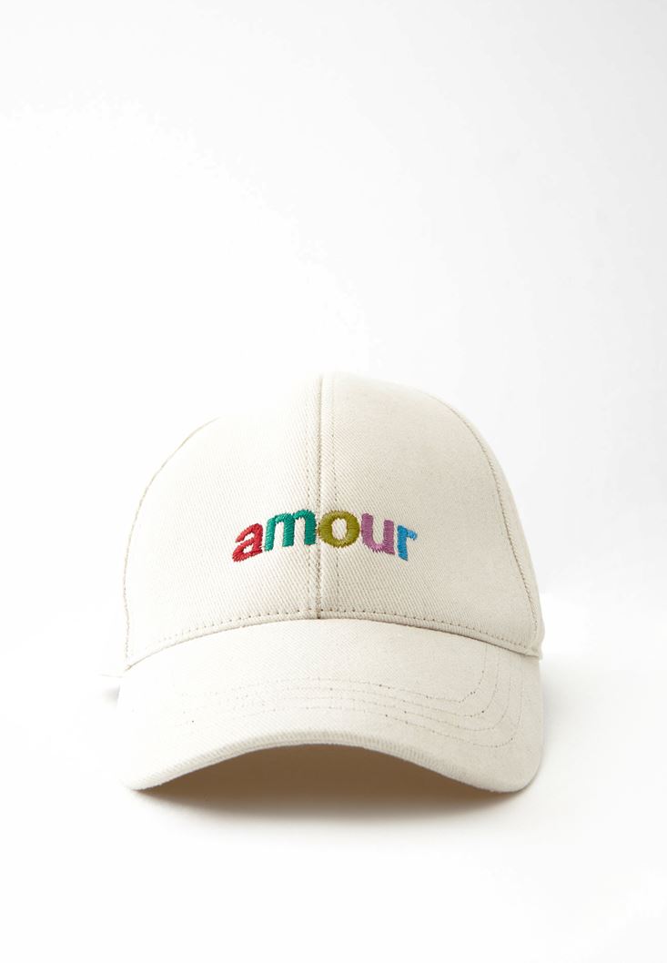 Women Beige Basic Cap with Statement