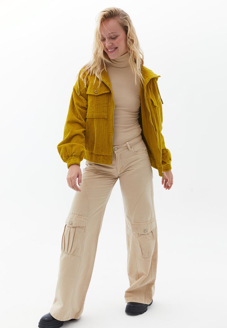 Women Yellow Oversize Corded Velvet Jacket