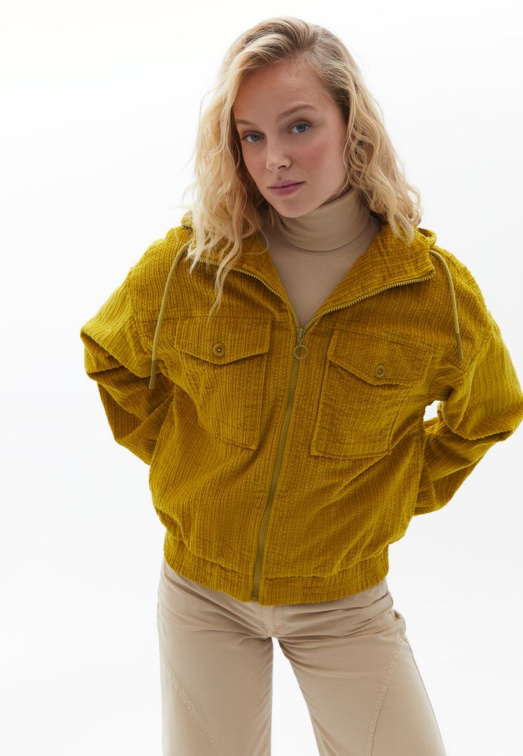 Women Yellow Oversize Corded Velvet Jacket
