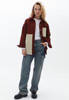 Bayan Bordo Oversize Kadife Gömlek