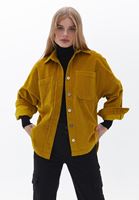 Bayan Sarı Oversize Kadife Gömlek