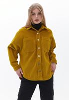 Bayan Sarı Oversize Kadife Gömlek