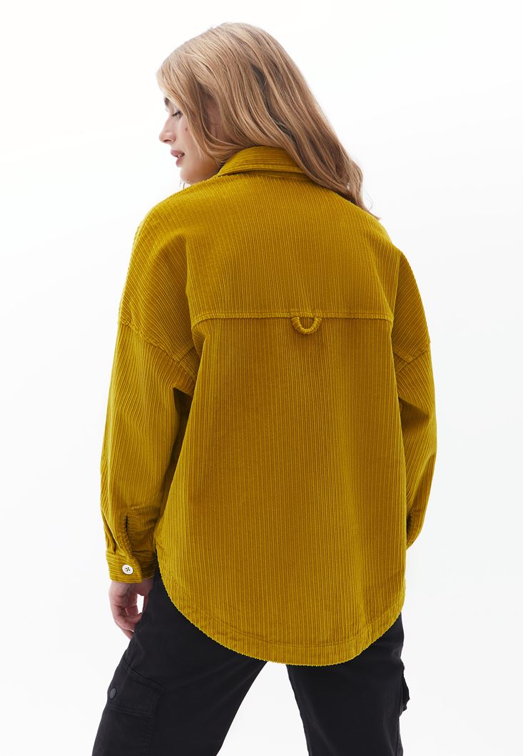 Women Yellow Oversize Velvet Shirt