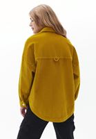 Bayan Sarı Oversize Kadife Gömlek
