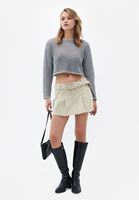 Women Beige Low Rise Cord Velvet Skirt