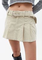 Women Beige Low Rise Cord Velvet Skirt