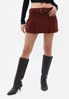 Women Bordeaux Low Rise Cord Velvet Skirt