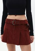 Women Bordeaux Low Rise Cord Velvet Skirt