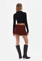 Women Bordeaux Low Rise Cord Velvet Skirt