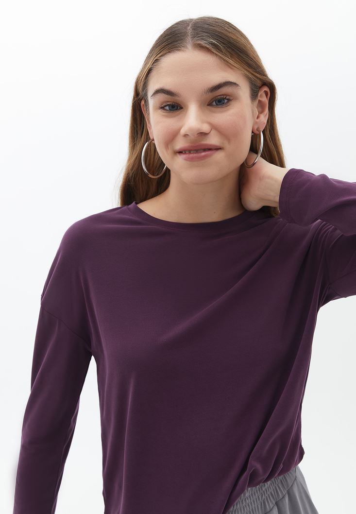 Women Purple Loose Fit Tshirt with Long Sleeves
