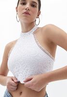 Women White Crop Bralet with Lace