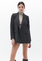 Bayan Siyah Ekoseli Boyfriend Blazer Ceket