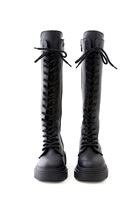 Women Black Vegan Leather Lace Up Tall Combat Boots