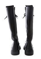 Women Black Vegan Leather Lace Up Tall Combat Boots