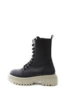 Women Black Vegan Leather Lace Up Tall Combat Boots