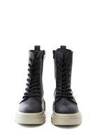 Women Black Vegan Leather Lace Up Tall Combat Boots