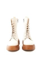 Women Beige Vegan Leather Lace Up Tall Combat Boots