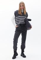 Bayan Siyah Beli Lastikli Denim Jogger Pantolon