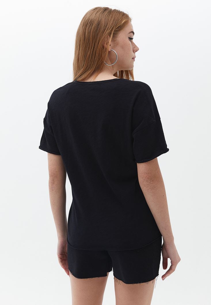 Women Black V-Neck Oversize Tshirt