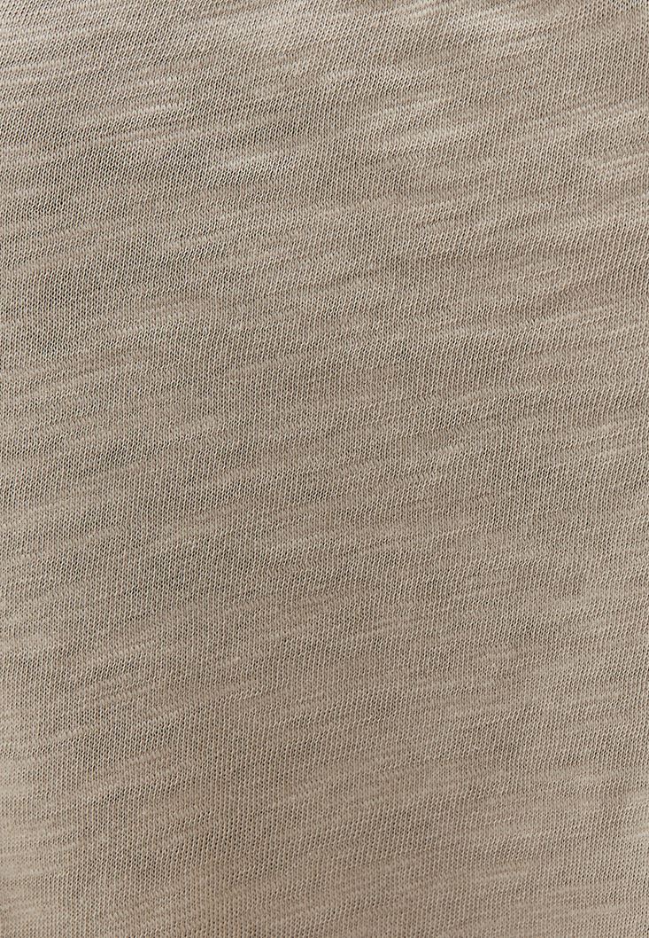 Women Beige V-Neck Oversize Tshirt