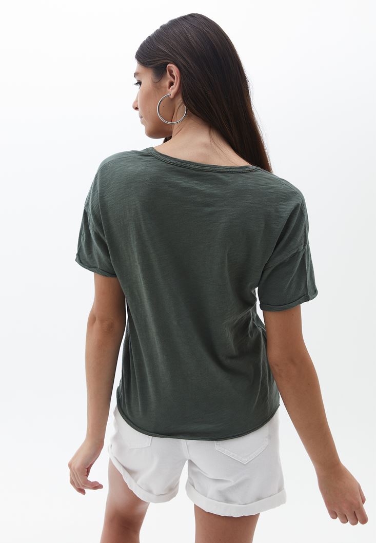 Women Green V-Neck Oversize Tshirt