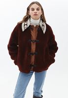 Bayan Bordo Yaka Detaylı Oversize Mont
