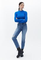 Women Blue Cotton Straight Fit Denim Pants