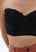 Dantelli Bralet ve Vegan Deri Pantolon Kombini 