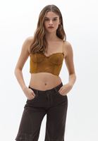 Bayan Kahverengi Dantel Detaylı Bralet