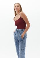 Women Bordeaux Cotton Casual Square Neck Singlet