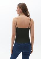 Women Green Cotton Casual Square Neck Singlet