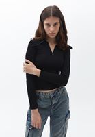 Fermuarlı Yaka Casual Top