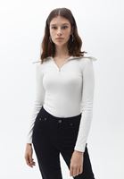 Women Cream Zippered Neck Casual Top