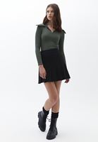 Women Green Zippered Neck Casual Top