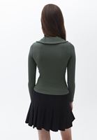 Women Green Zippered Neck Casual Top