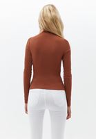 Women Brown High Neck Tshirt with Long Sleeves