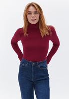 Women Red Turtleneck Knitwear Sweater