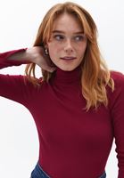 Women Red Turtleneck Knitwear Sweater