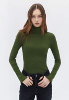 Women Green Turtleneck Knitwear Sweater