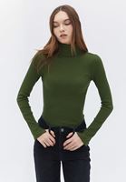 Women Green Turtleneck Knitwear Sweater