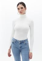 Women Cream Turtleneck Knitwear Sweater