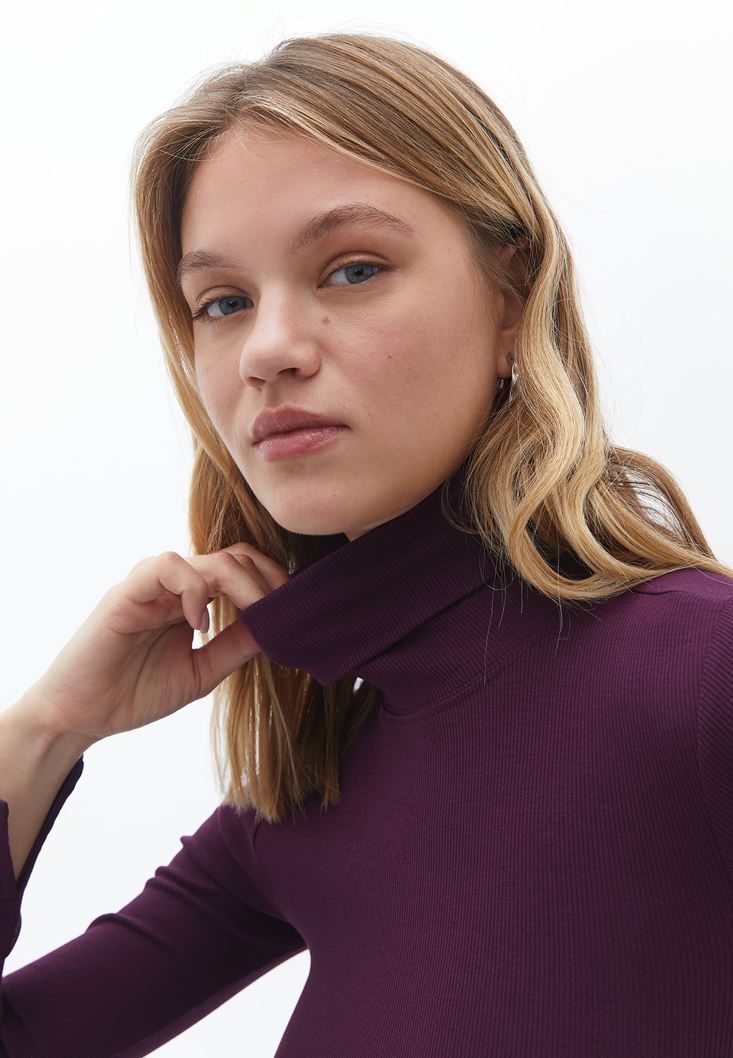 Women Purple Turtleneck Knitwear Sweater