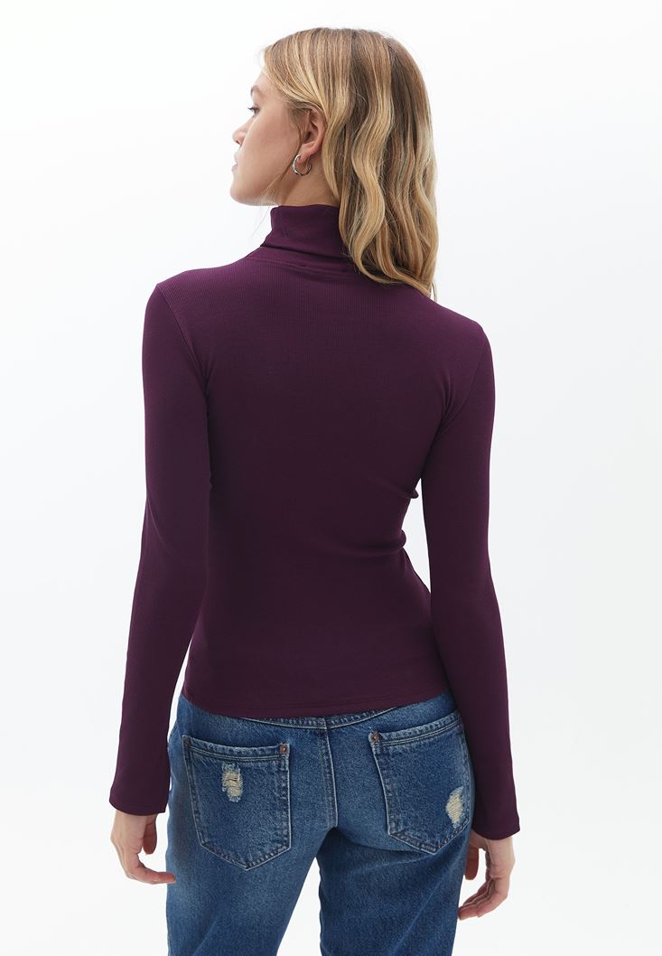 Women Purple Turtleneck Knitwear Sweater