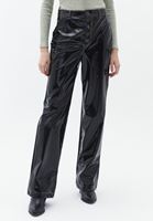 Women Black High Rise Vegan Leather Straight Fit Pants