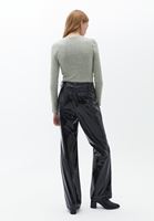 Women Black High Rise Vegan Leather Straight Fit Pants