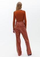 Women Brick High Rise Vegan Leather Straight Fit Pants