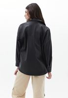 Women Black Vegan Leather Shirt Jacket