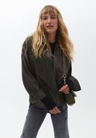 Women Green Vegan Leather Shirt Jacket